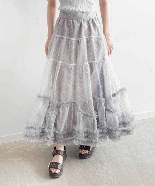チュールフリルティアードスカート