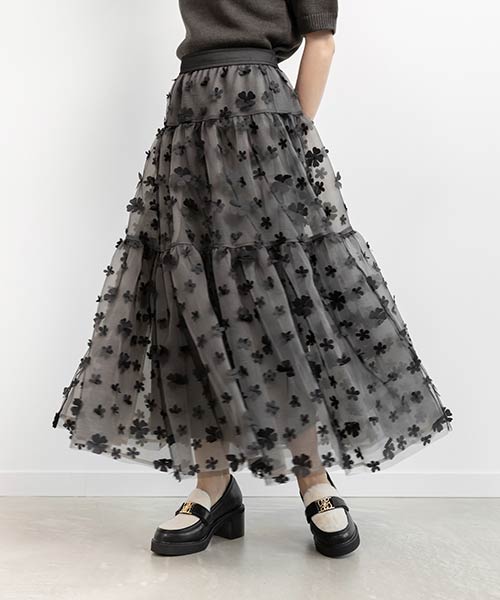 3Dフラワーティアードスカート