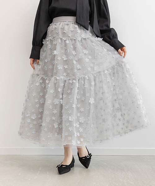 3Dフラワーティアードスカート