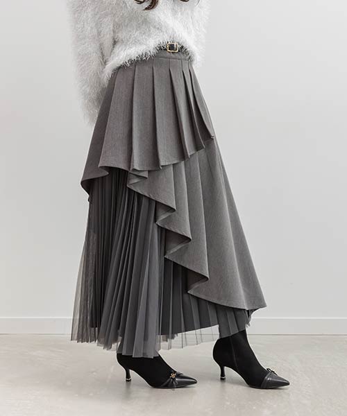 プリーツデザインレイヤードスカート
