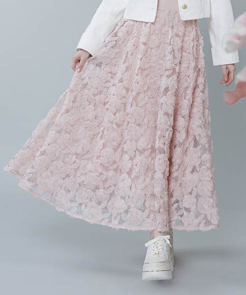 【Flower Collection】3Dフラワーフレアロングスカート