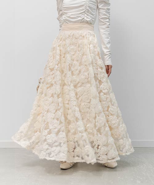 【Flower Collection】3Dフラワーフレアロングスカート