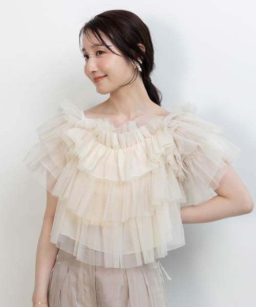 【SALE】2WAYショルダーチュールフリルブラウス