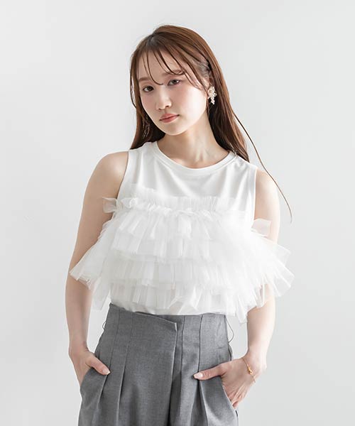 【SALE】フリルチュールドッキングカットソー