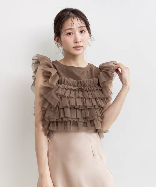 【SALE】フリルチュールドッキングカットソー