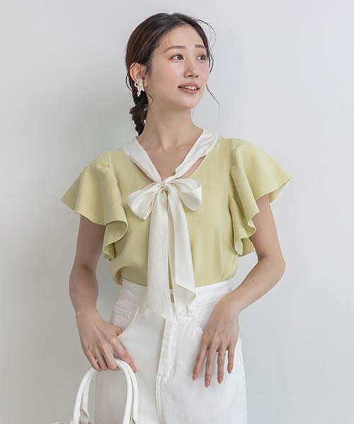 【SALE】ボウタイリボンニットトップス