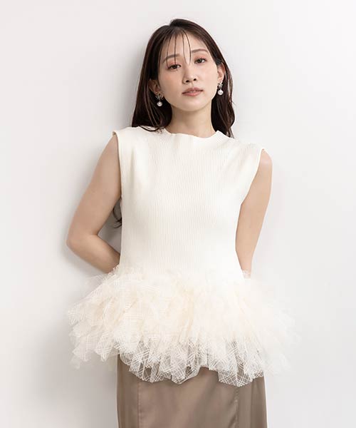 チュールフリルニットトップス