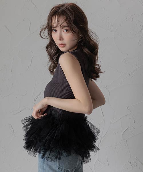 チュールフリルニットトップス