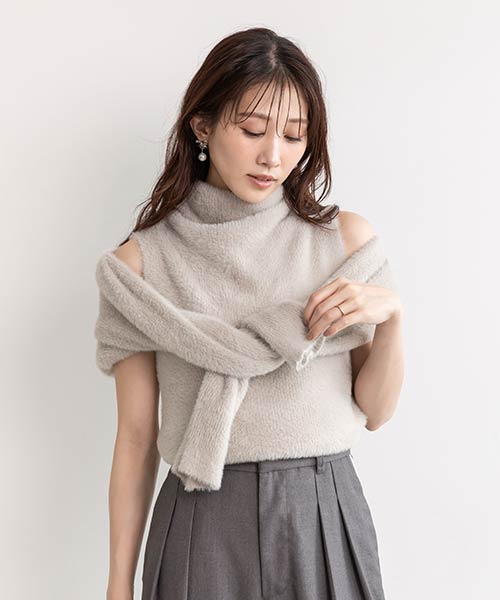 ハイネックフェザータンクトップニット