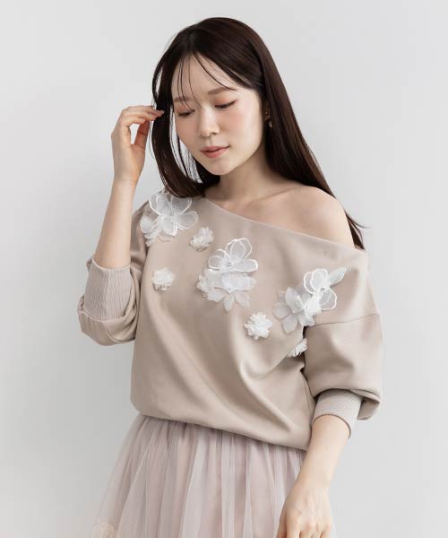 【SALE】フラワーオフショルスウェット