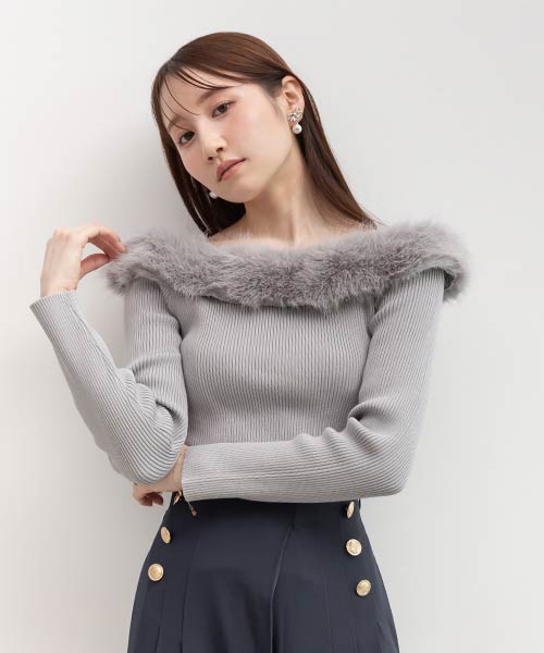 2WAY オフショルファーニットトップス