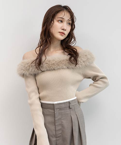 2WAY オフショルファーニットトップス