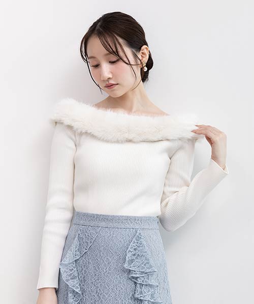 2WAY オフショルファーニットトップス