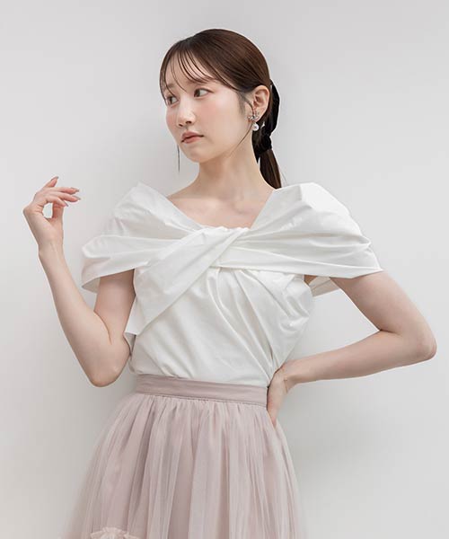 【SALE】リボンドッキングカットトップス
