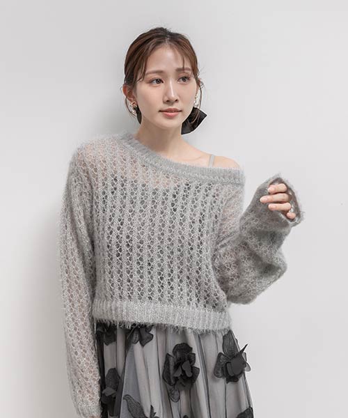 シースルーローゲージニット