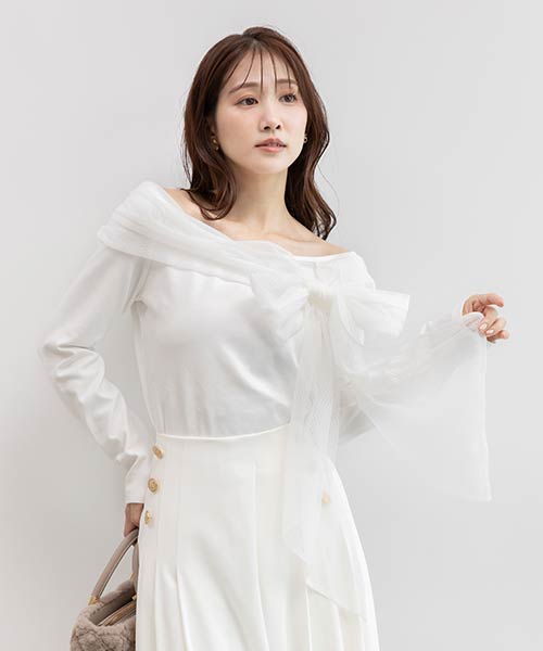 【SALE】チュールリボンドッキングトップス