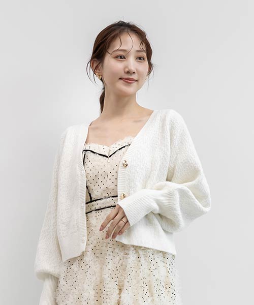 デザイン編みVネックニットカーディガン