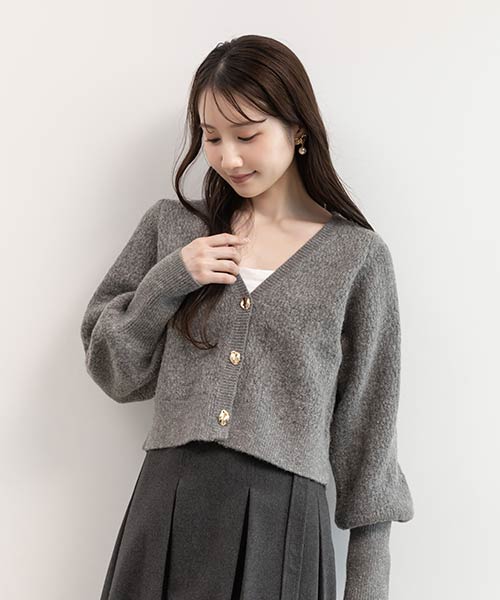 デザイン編みVネックニットカーディガン