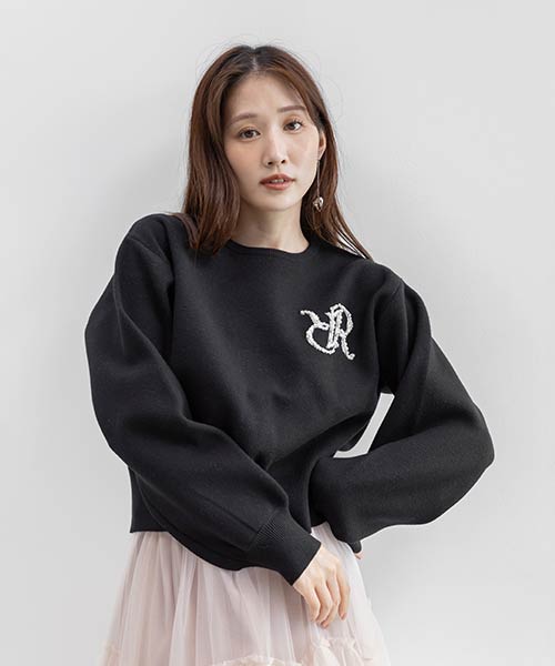 パール&ビジューロゴニットプルオーバー