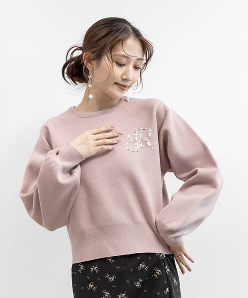 パール&ビジューロゴニットプルオーバー