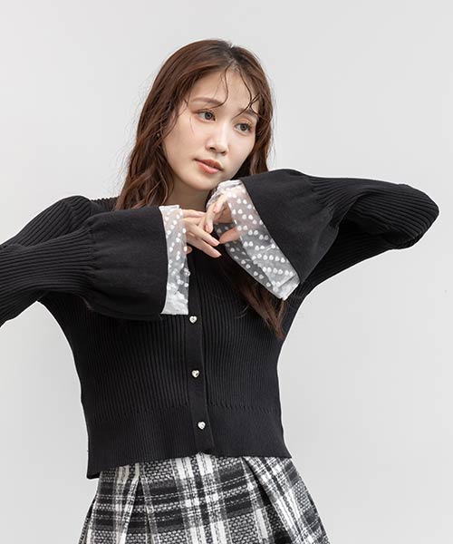 ハートチュールカフスリブニットカーディガン