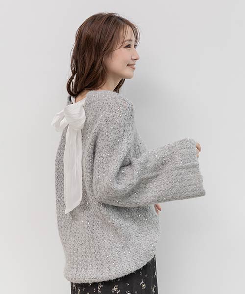 【選べる丈感】スパンコール混オーバーサイズニット