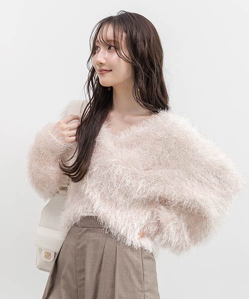 ラメシャギーカシュクールニット