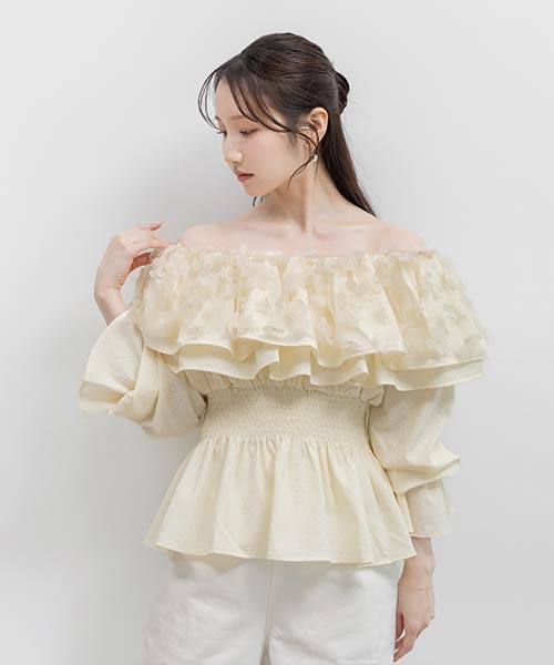 【Flower Collection】3Dフラワーケープカラーブラウス