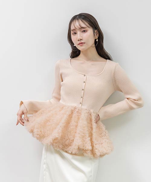 【26SS】デザインチュールペプラムリブニット