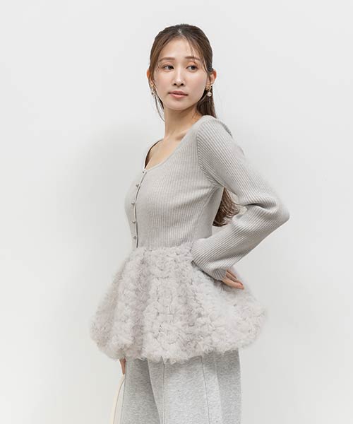 【26SS】デザインチュールペプラムリブニット