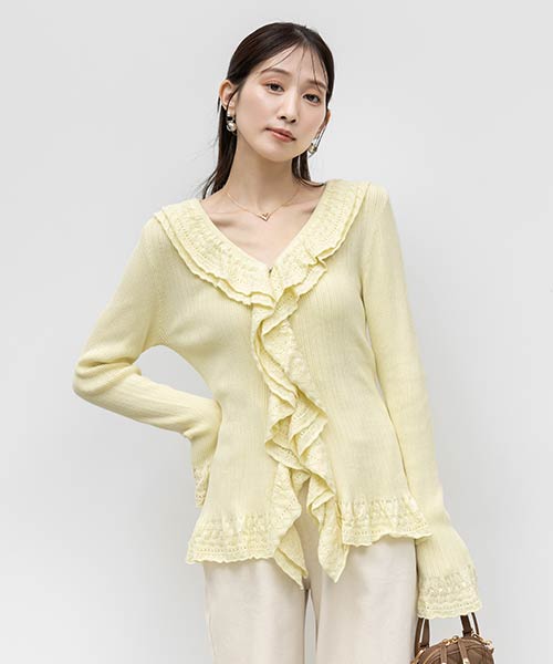 ラッフルデザインニットカーディガン