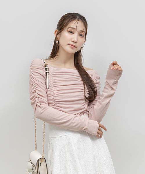 2WAYオフショルギャザーカットトップス