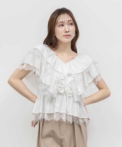 3WAY レースフリルペプラムブラウス