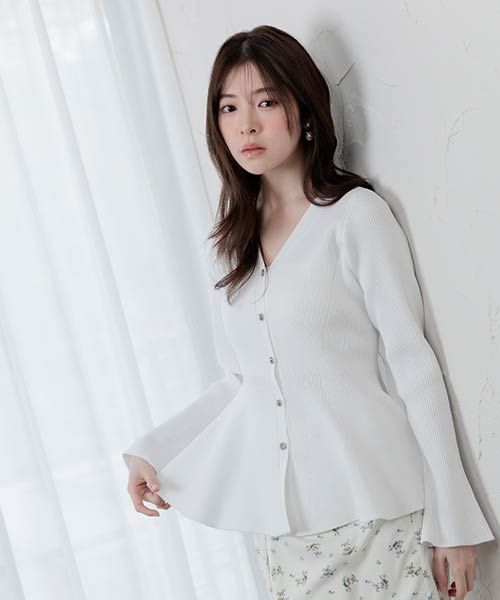 ビジューボタンペプラムニットカーディガン