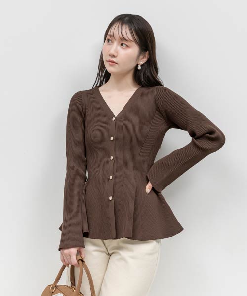 ビジューボタンペプラムニットカーディガン