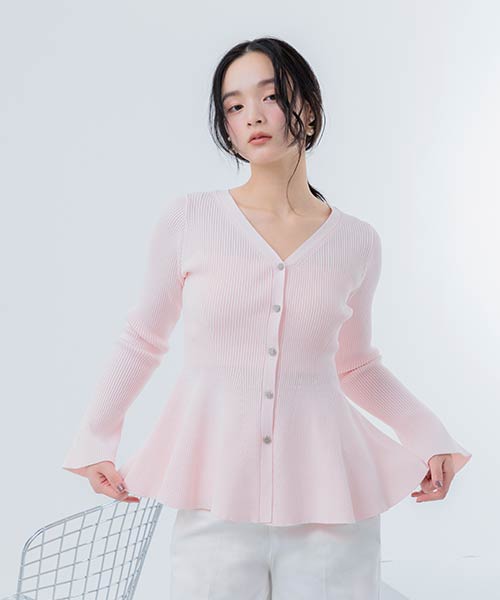 ビジューボタンペプラムニットカーディガン