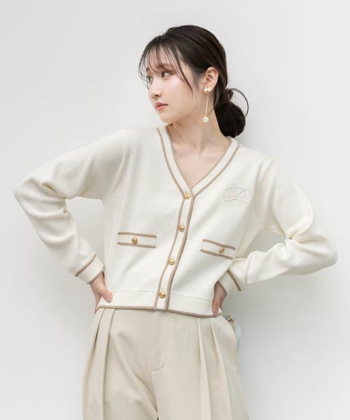 ロゴ刺繍ニットカーディガン