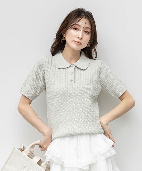 ビジューボタンクロシェ編みポロニット