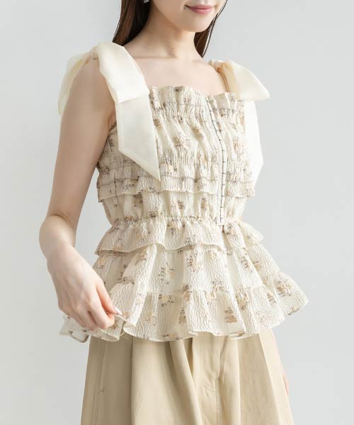 フリルジャガードリボントップス