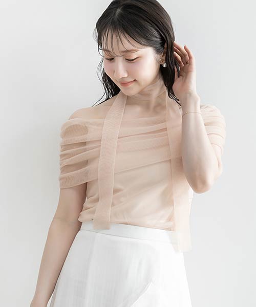 シアーオフショルダーニットトップス