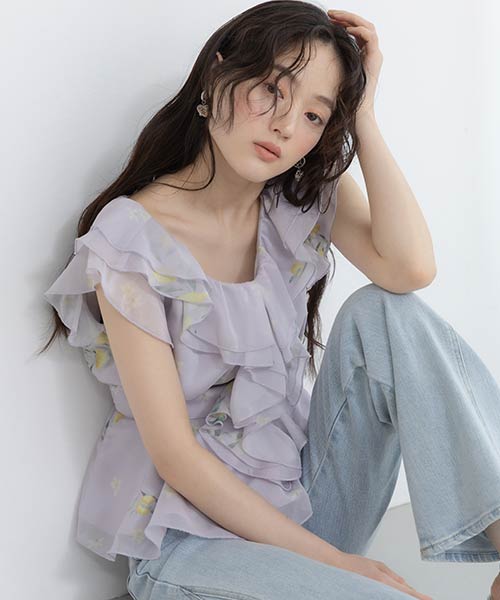 【Lemon Collection】レモンフラワーラッフルブラウス