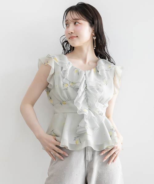 【SALE】【Lemon Collection】レモンフラワーラッフルブラウス