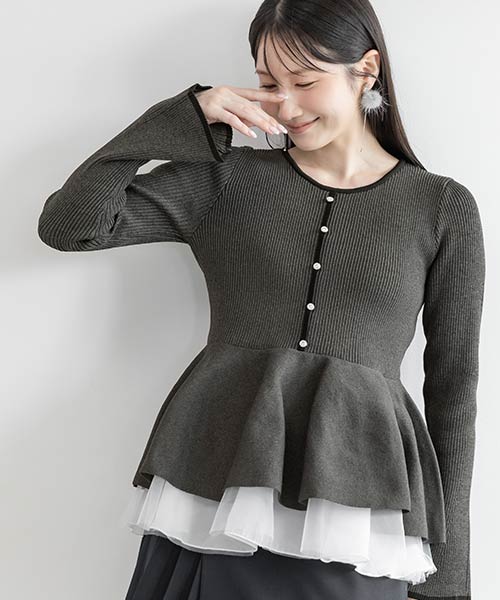 【SUSTAINABLE】シアーチュールドッキングペプラムニット