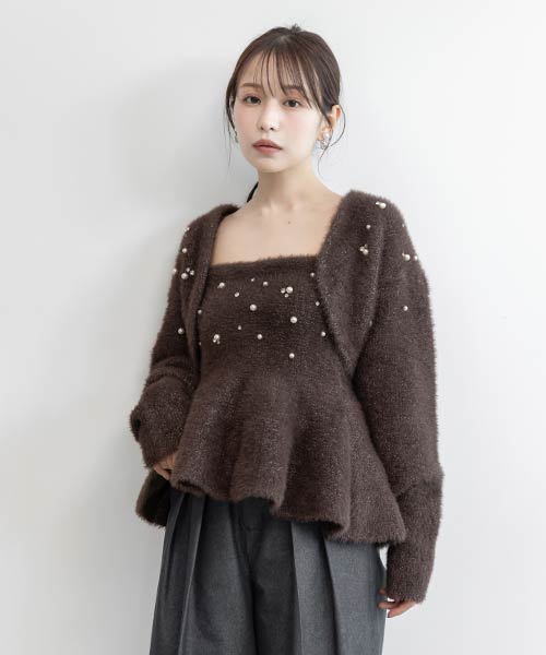 【Decorative Knit】ビジュー×パールラメシャギーニットアンサンブル