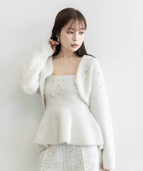 【Decorative Knit】ビジュー×パールラメシャギーニットアンサンブル