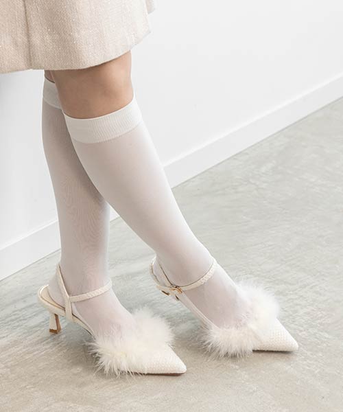 ファーデザインストラップパンプス