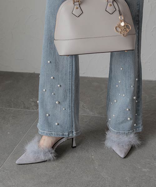 ファーデザインストラップパンプス