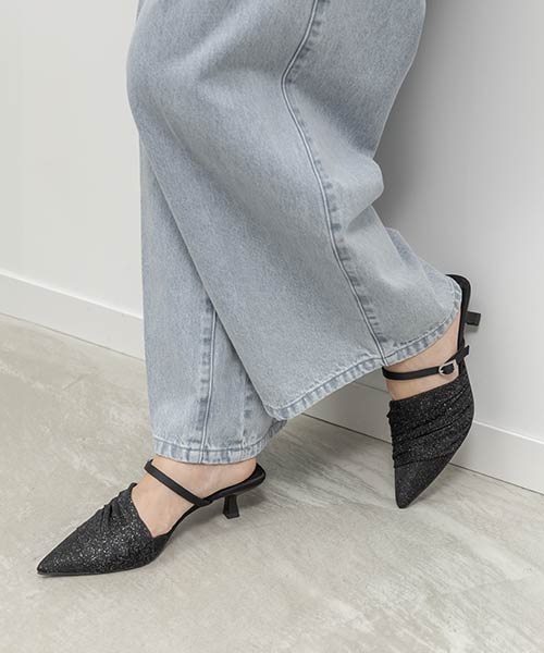 シアーギャザーミュールパンプス