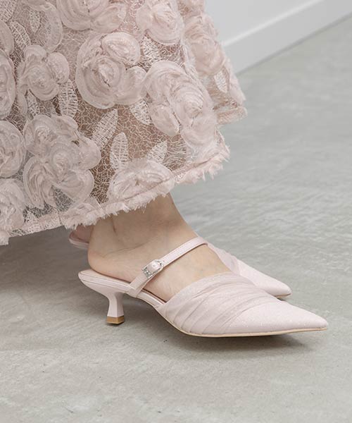 シアーギャザーミュールパンプス