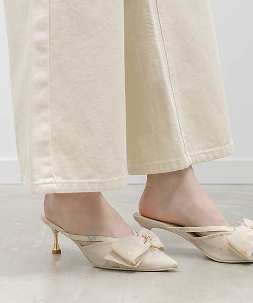 シアーリボンミュールパンプス